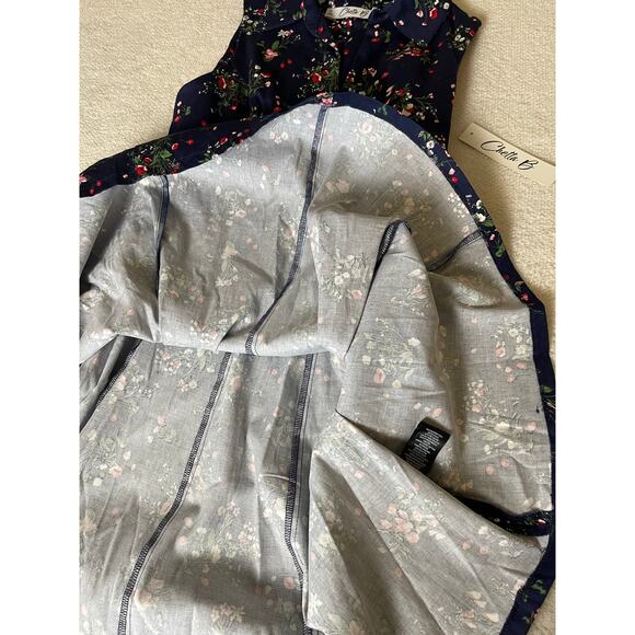 NWT Chetta B Women's Shift Fit Midi Dress Blue 10 Strawberry Floral Novelty Chic - Picture 10 of 16